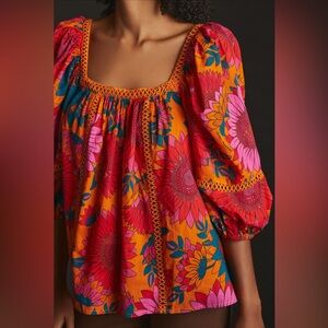 Farm Rio Lace Inset Peasant Blouse Size XL FINAL PRICE